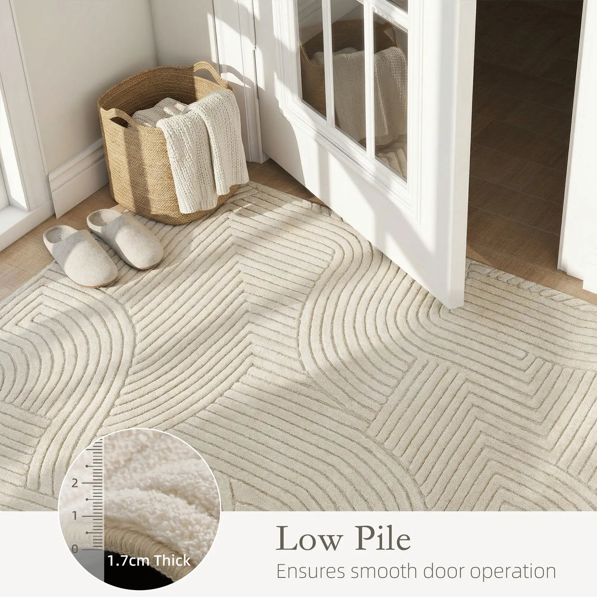HOMCOM Modern Geometric Rug, Thick Plush, Non-Slip, 200 x 140 cm  Cream, Living Room/Bedroom/Office