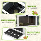PawHut Tortoise Table with Adjustable Lamp Holder, Wooden Tortoise House w/ Openable Lids, Pull-Out Trays - Grey