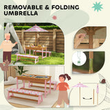 AIYAPLAY Kids Picnic Table Set with Removable & Foldable Umbrella, Cushions, Storage Boxes, Flamingo Theme, Pink