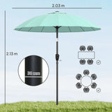 Outsunny 2 m Shanghai Garden Parasol Umbrella with 16 Fibreglass Ribs, Outdoor Parasol Sun Shade with Crank & Tilt, Turquoise