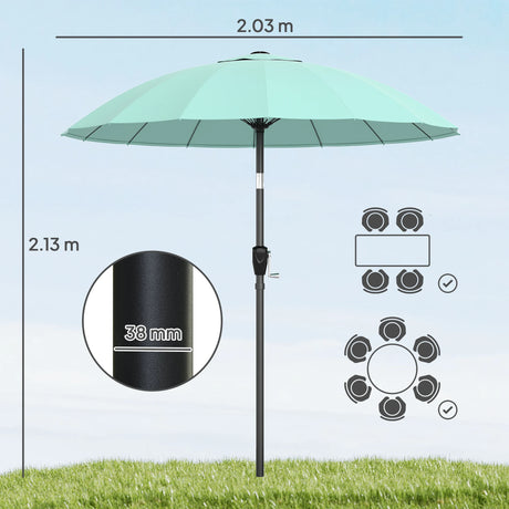 Outsunny 2 m Shanghai Garden Parasol Umbrella with 16 Fibreglass Ribs, Outdoor Parasol Sun Shade with Crank & Tilt, Turquoise