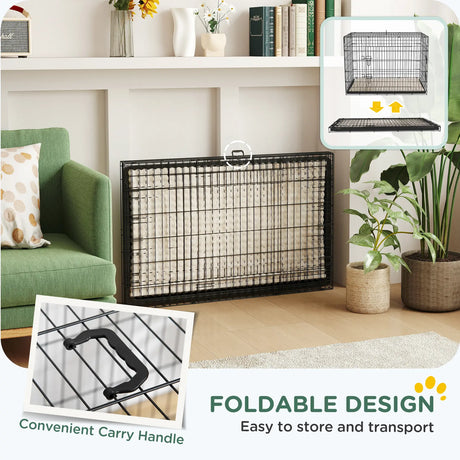 PawHut Foldable Dog Crate with 2 Doors with Tray, Soft Cushion, for Extra and Large Dogs, 105 x 70 x 75, Black