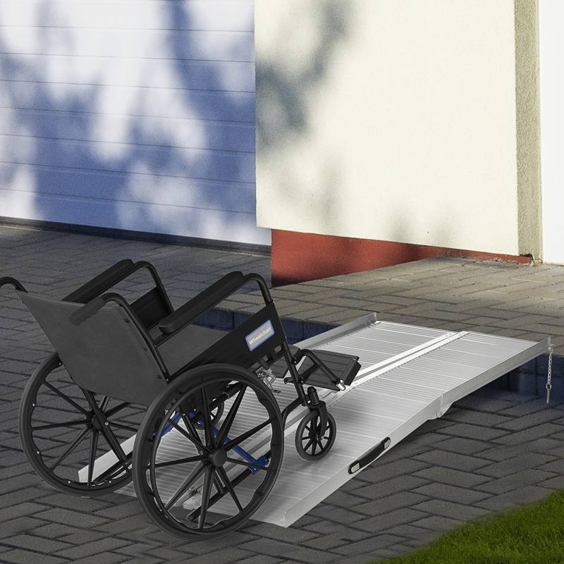 HOMCOM Textured Aluminum Folding Wheelchair Ramp, 183 x 72 cm Portable Threshold Ramp, for Scooter Steps Home Stairs Doorways