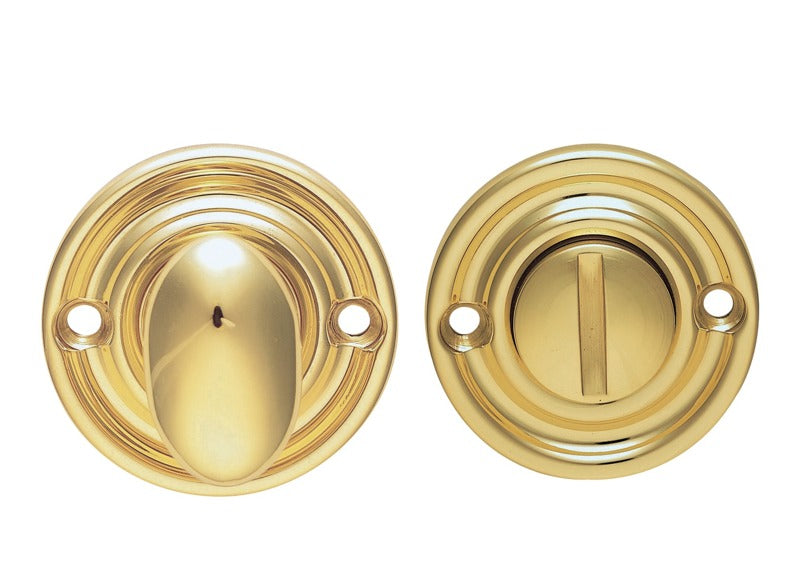 TURN & RELEASE TO SUIT BATHROOM LOCK / OVAL TURN - POLISHED BRASS - 45MM - SET
