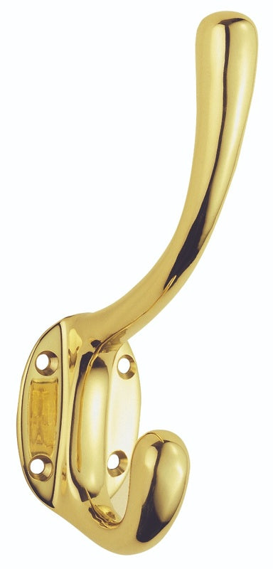 HEAVY ARCHITECTURAL QUALITY HAT & COAT HOOK - POLISHED BRASS - 143MM - EACH