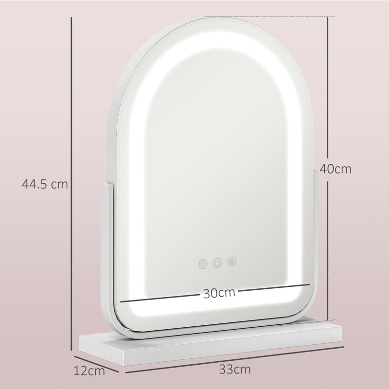 HOMCOM LED Vanity Mirror with Lights, 33 x 44.5cm Lighted Makeup Mirror with 3 Colour, 360° Rotation, Touch Screen, for Bedroom and Dressing Room, White