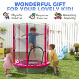 AIYAPLAY 4.6ft Toddler Trampoline w/ Safety Enclosure Net, for Indoor Outdoor Use, Ages 3-6 Years, Pink
