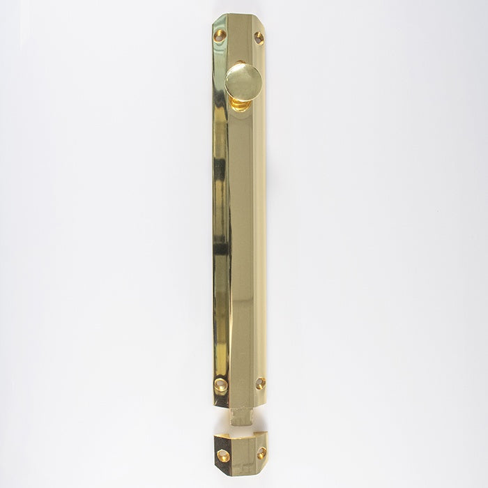 254 X 36MM SURFACE BOLT C/W KEEP FLAT & ANGLED MORTICE KEEPS - POLISHED BRASS - 254MM - EACH