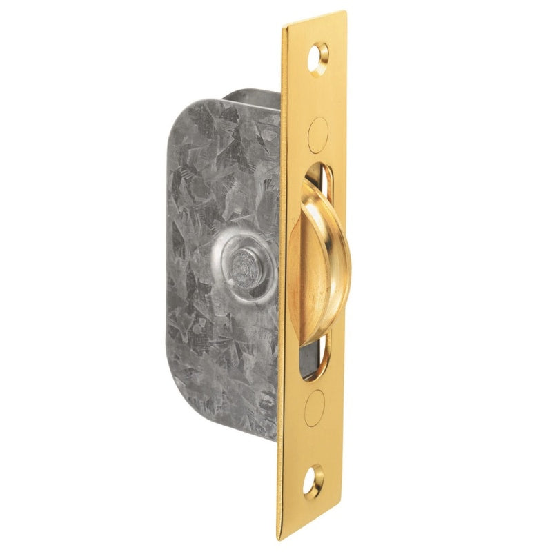 SASH WINDOW AXLE PULLEY NO 3 SQUARE POLISHED BRASS FOREND WITH BRASS WHEEL - POLISHED BRASS - 117MM X 25MM - EACH