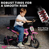 AIYAPLAY Kids Electric Motorbike, 24V Ride On Motorcycle with 3 Speeds and Rear Suspension, Dirt Bike for 8-12 Years Old, Pink