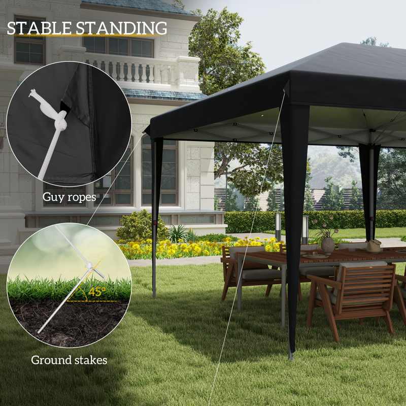 Outsunny 3 x 6 m Pop Up Gazebo, Foldable Canopy Tent, Height Adjustable Wedding Awning Canopy w/ Carrying Bag, Black