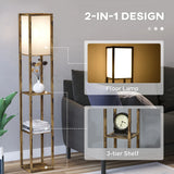 HOMCOM 3-Tier Floor Lamp, Floor Light with Storage Shelf, Reading Standing Lamp with Acrylic Shade for Living Room, Bedroom, Kitchen, Dining Room, Office, Dorm, 160cm, Brown
