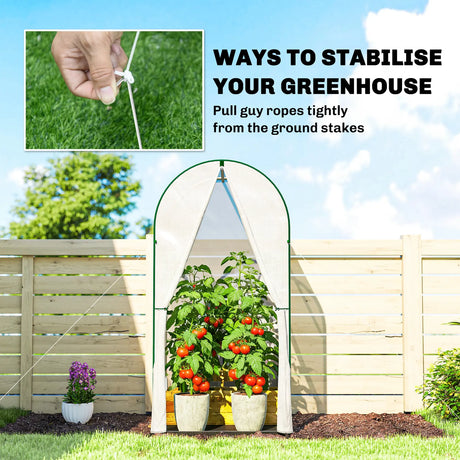 Outsunny Mini Greenhouse, Portable Green House with Roll-Up Door, PE Base, Small Greenhouse, 100 x 100 x 195 cm, White