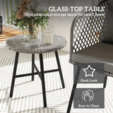 Outsunny Three-Piece Cut-Out Rattan Chair and Table Set - Grey