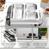 HOMCOM 4.5L Stainless Steel Electric Buffet Server, with 3x Trays and Lids, Set of 2