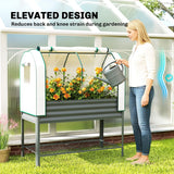 Outsunny Galvanised Raised Planter with Greenhouse Cover, Metal Raised Garden Bed on Legs with Bed Liner and Bottom Shelf