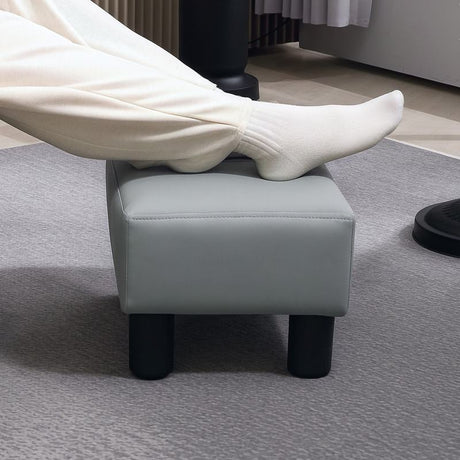 HOMCOM PU Leather Footstool with 4 Plastic Legs, Grey