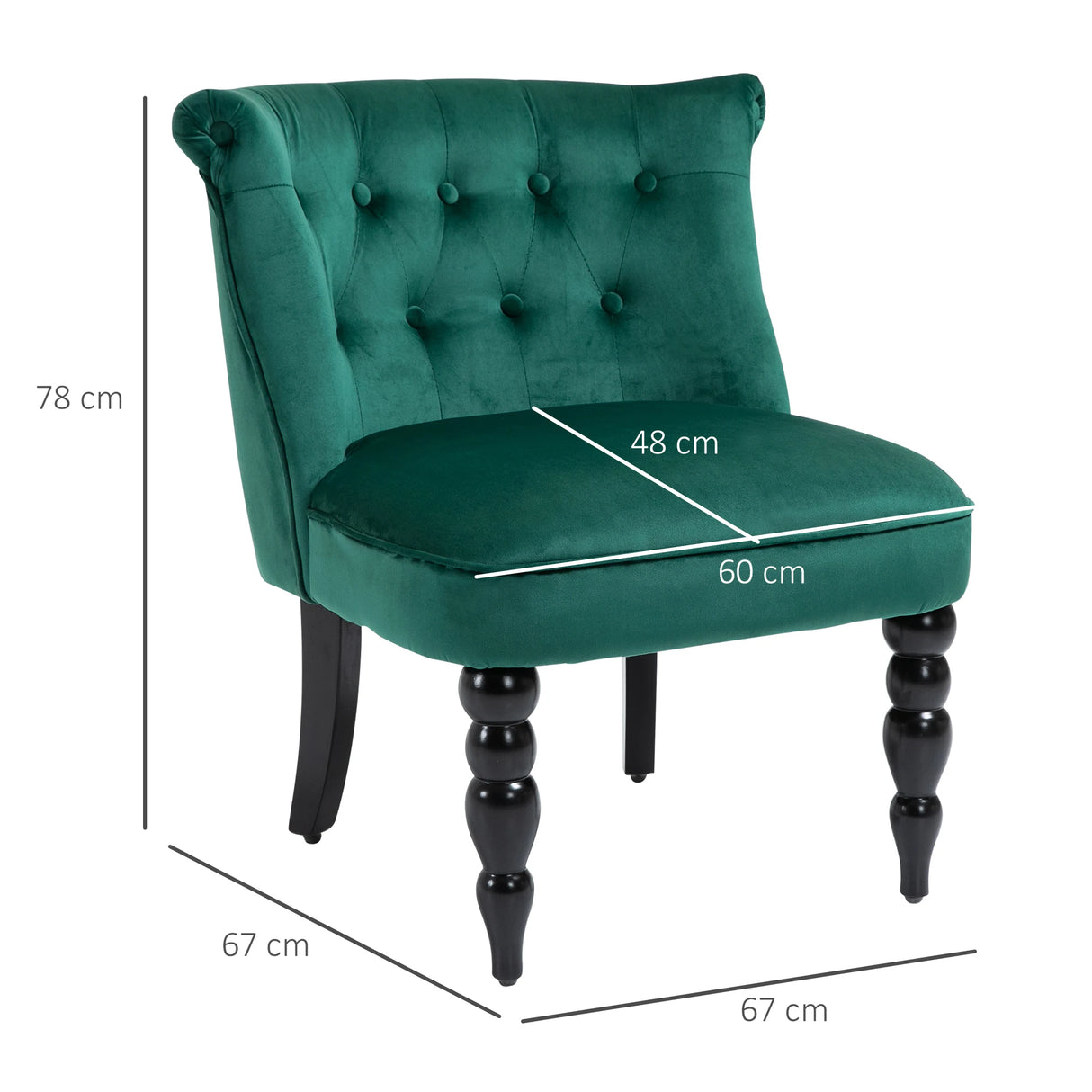 HOMCOM Velvet Accent Chair Set of 2, Button Tufted Wingback Chair with Rubber Wood Legs for Living Room, Bedroom, Dark Green