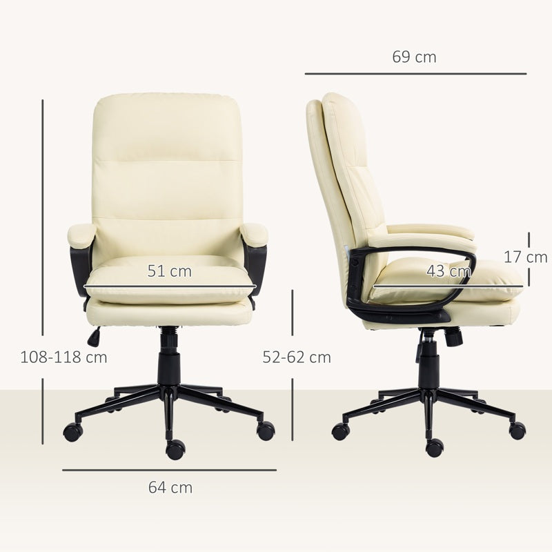 Vinsetto Office Chair, PU Leather Computer Desk Chair Office Chair with Adjustable Height and Swivel Rolling Wheels for Work Study, Cream White