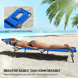Outsunny Folding Sun Loungers Set of 2 with Face Hole, 4-Position Adjustable Backrest Garden Recliner Chairs Sunbeds, Outdoor Lounge Chairs with 600 D Oxford Cloth Seat, Pillow for Beach, Blue