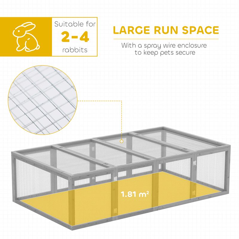 PawHut Wooden Rabbit Hutch Cage 6ft with Wire Mesh, Openable Roof, Play Space for Outdoor, Grey