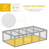 PawHut Wooden Rabbit Hutch Cage 6ft with Wire Mesh, Openable Roof, Play Space for Outdoor, Grey