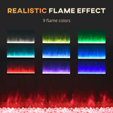 HOMCOM 127cm/50" Electric Fireplace, 2000W Recessed and Wall Mounted Electric Fire with Remote Control, 9 Flame Colour and Crystal, Black