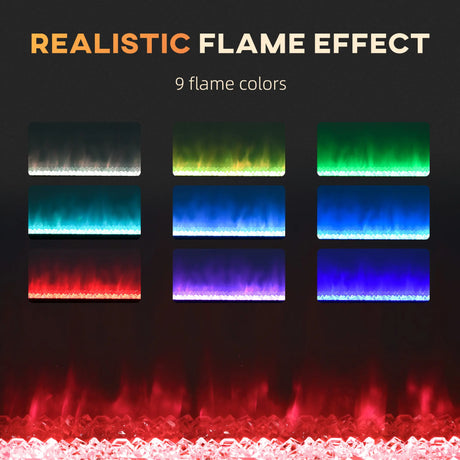 HOMCOM 127cm/50" Electric Fireplace, 2000W Recessed and Wall Mounted Electric Fire with Remote Control, 9 Flame Colour and Crystal, Black