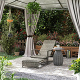 Outsunny Reclining Rattan Lounger, with Extending Footrest - Grey