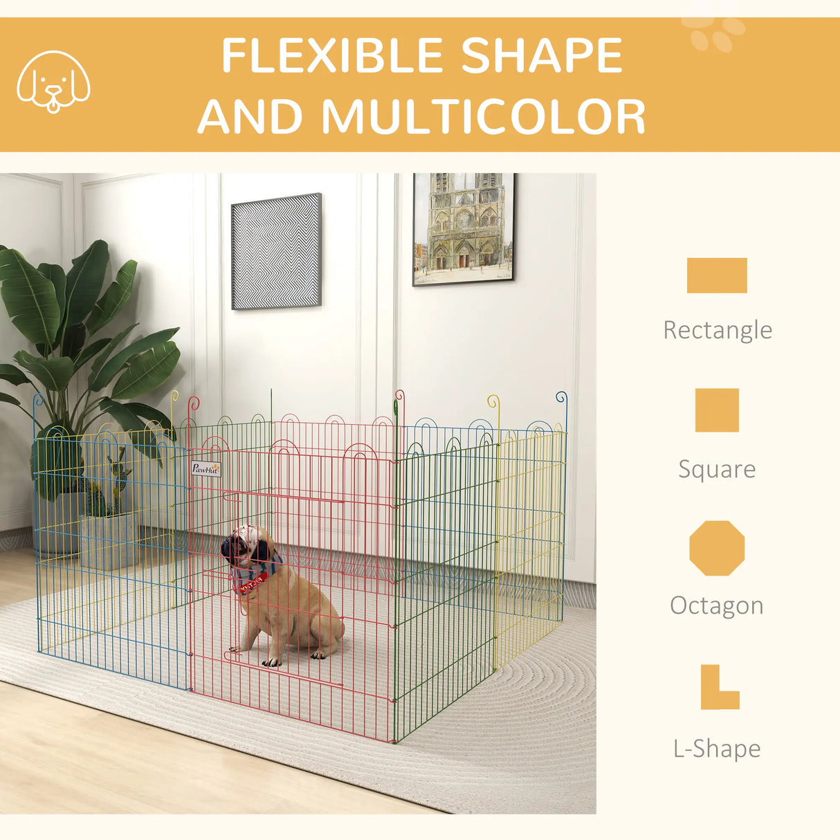 PawHut Pet Playpen Crate, with Eight Panels, Door, for Indoors and Outdoors, 60H x 156cm