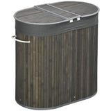 HOMCOM Bamboo Laundry Basket with Lid, 100 Litres Laundry Hamper with 2 Sections, Removable Washable Lining, Washing Baskets, 62.5 x 37 x 60.5cm, Grey