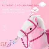 HOMCOM Baby Rocking Horse Plush Ride on Animals Rocker with Sound Handle Grip for Kids 3-6 Years - Pink