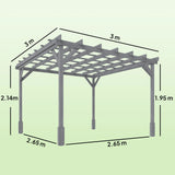 Outsunny 3 x 3 m Wooden Pergola Kit, Decorative Garden Gazebo Shelter with Stable Structure for Climbing Vines, Grey