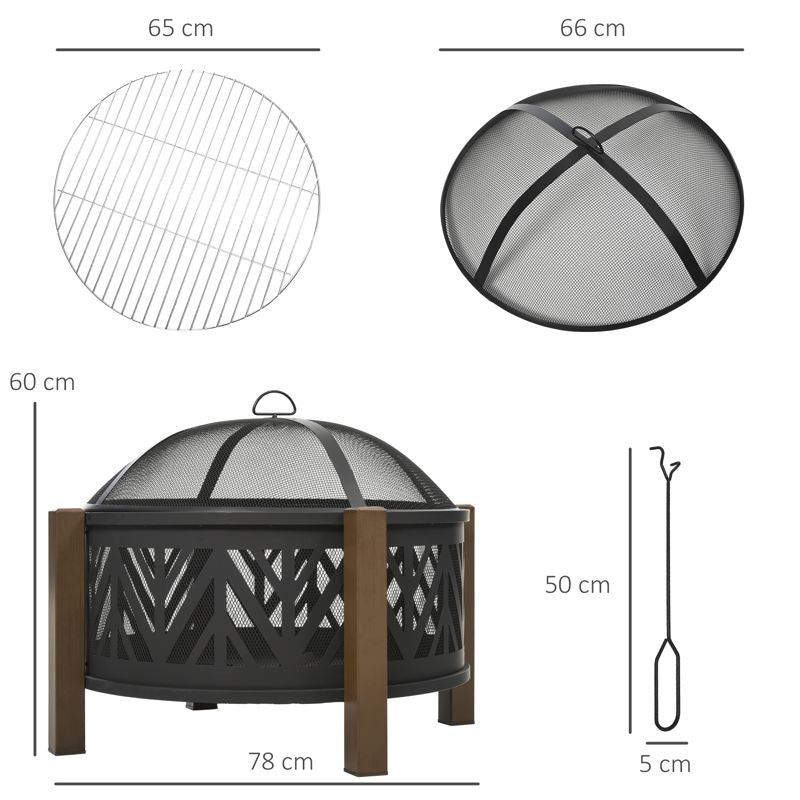 Outsunny Metal Large Firepit Bowl Outdoor 2-In-1 Round Fire Pit Brazier w/ Lid,  BBQ Grill, Poker for Backyard, Camping, Bonfire, Wood Burning Stove, 78 x 78 x 60cm, Black