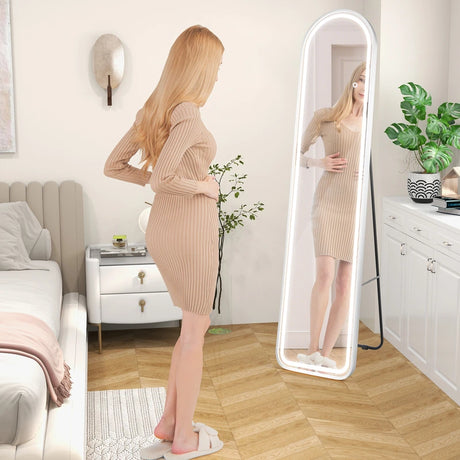 Arch Full Length Mirror with LED Lights and 3 Color Lighting-White