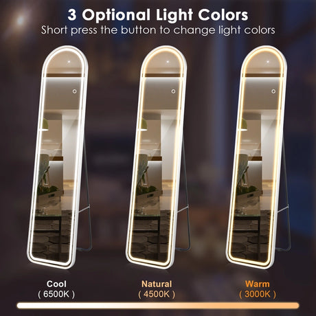 Arch Full Length Mirror with LED Lights and 3 Color Lighting-White
