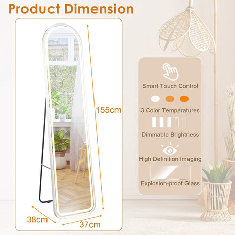 Arch Full Length Mirror with LED Lights and 3 Color Lighting-White