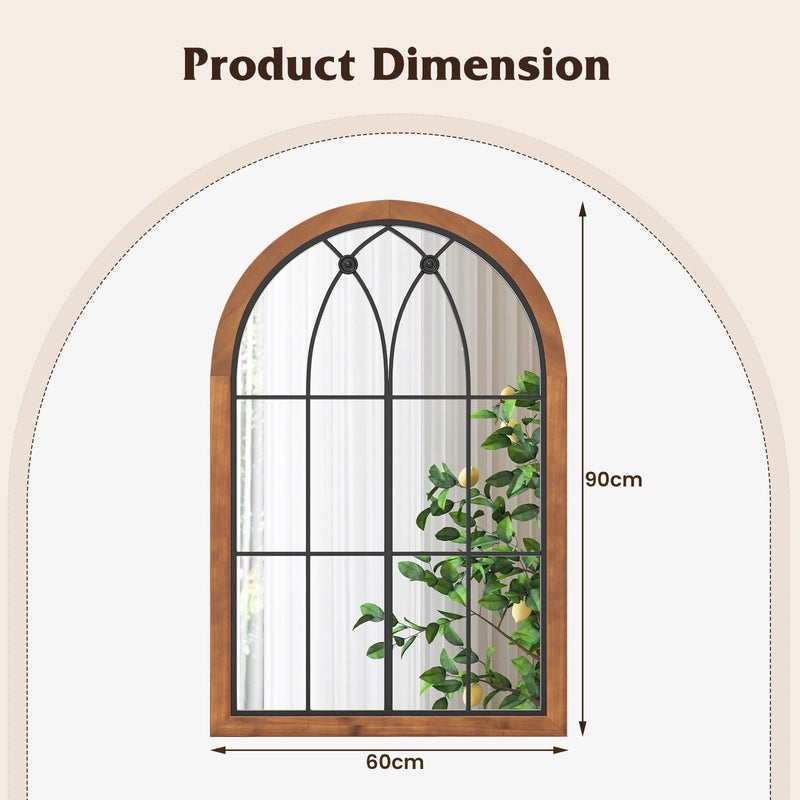 Arched Window Finished Mirror with Back Board-Natural