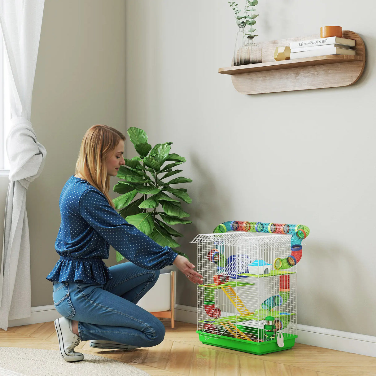 PawHut 5 Tier Hamster Cage Carrier Habitat with Exercise Wheels Tunnel Tube Water Bottle Dishes House Ladder for Dwarf Mice, Green