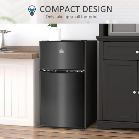 HOMCOM 88L Under Counter Fridge Freezer, Small Refrigerator with 5-Setting, 3 Star Freezer Rating, Black