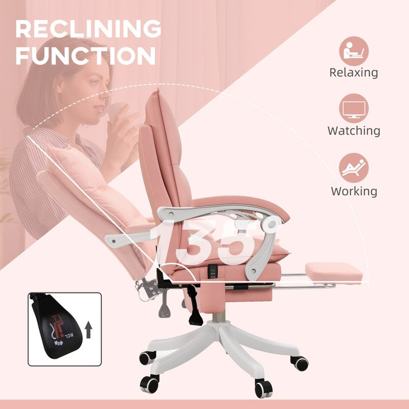 Vinsetto Vibration Massage Office Chair with Heat, Ergonomic Computer Desk Chairs, Faux Leather Desk Chair with Footrest, Armrest and Reclining Backrest, Pink