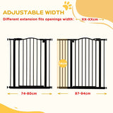 PawHut Pressure Fit Dog Stair Gate No Drilling Safety Gate Auto Close for Doorways, Hallways, 74-94cm Adjustable, 94cm Tall, Black