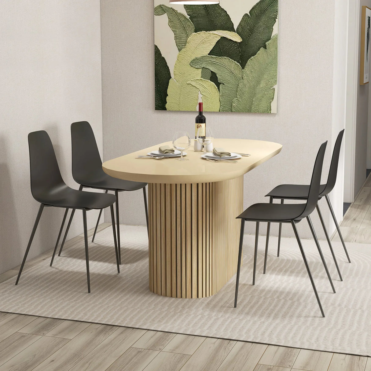 Armless Dining Chair Set of 4 Leisure Chair with Anti-slip Foot Pads-Black