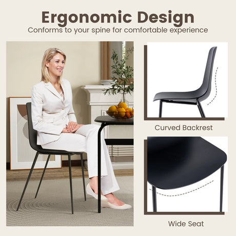 Armless Dining Chair Set of 4 Leisure Chair with Anti-slip Foot Pads-Black