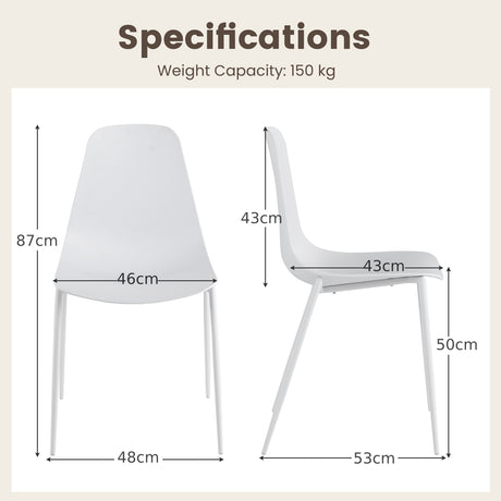 Armless Dining Chair Set of 4 Leisure Chair with Anti-slip Foot Pads-White