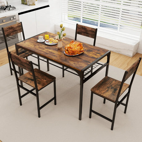 Armless Dinner Chairs Set of 2 with Metal Legs and Slanted Back-Rustic Brown