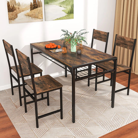 Armless Dinner Chairs Set of 2 with Metal Legs and Slanted Back-Rustic Brown