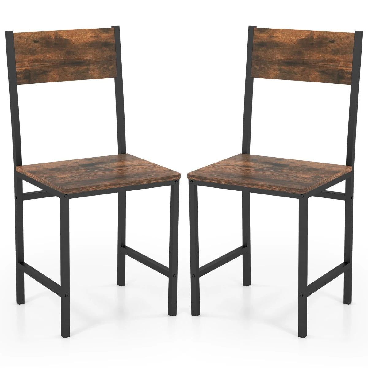 Armless Dinner Chairs Set of 2 with Metal Legs and Slanted Back-Rustic Brown
