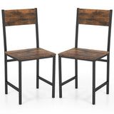 Armless Dinner Chairs Set of 2 with Metal Legs and Slanted Back-Rustic Brown