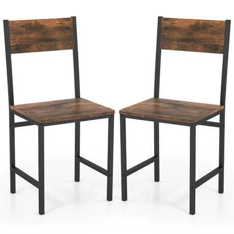 Armless Dinner Chairs Set of 2 with Metal Legs and Slanted Back-Rustic Brown